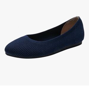 DHAEY Womens Round Toe Comfort Knit Flats, Slip-on Breathable Navy NEW